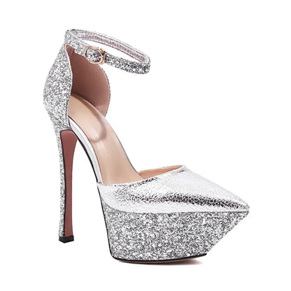 Brand Design Shiny Gold Women's Sandals New Sexy 15cm High Heels