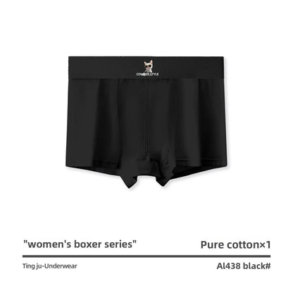 Women Cotton Boyshort Panties Letter Wide Waistband Mid Waist Breathable Soft Comfortable Ladies Underwear