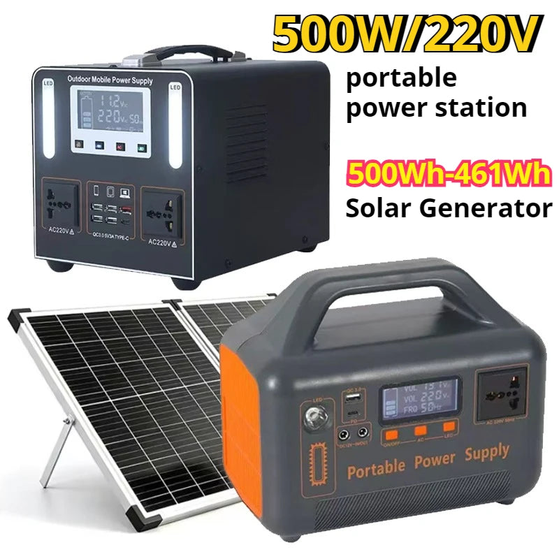 500W 220V Portable Power Station 500Wh 461Wh Solar Generator Emergency Power Bank Power Supply for Home Outdoor Camping Stall