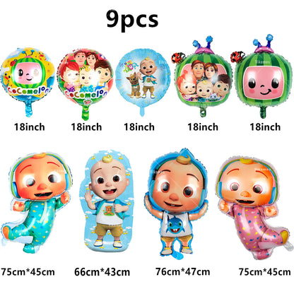 Cocomelon Balloon JJ Melon Watermelon Toy Happy Birthday Banner Party Decoration Backdrop Cake Topper JOJO Disposable Tableware