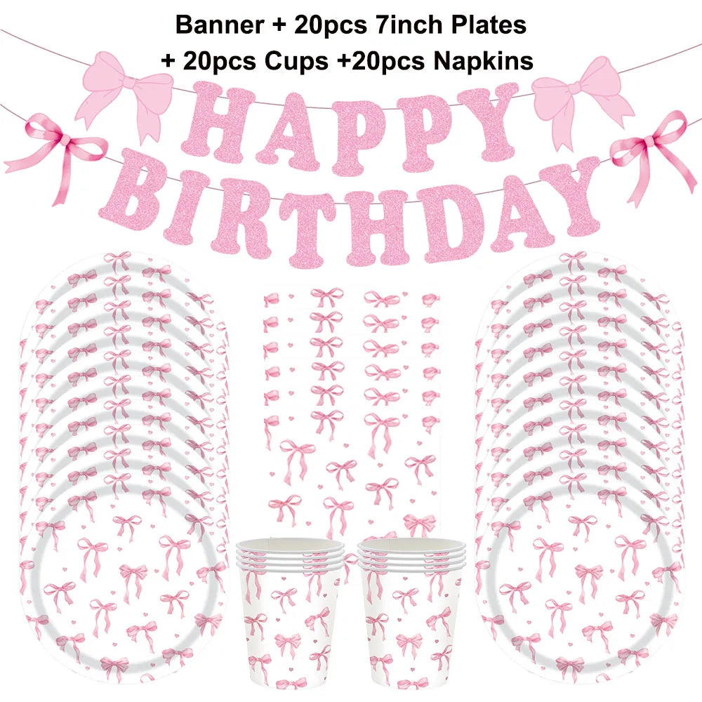 10pcs Bow Cupcake Toppers Birthday Bowknot Ribbons Coquette Pink Bow Cake Decors Bridal Baby Girls Wedding Party Supplies