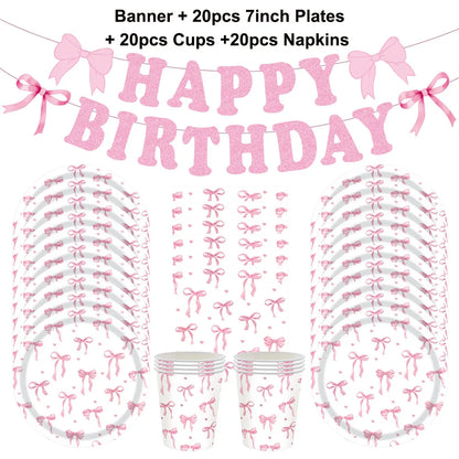 10pcs Bow Cupcake Toppers Birthday Bowknot Ribbons Coquette Pink Bow Cake Decors Bridal Baby Girls Wedding Party Supplies