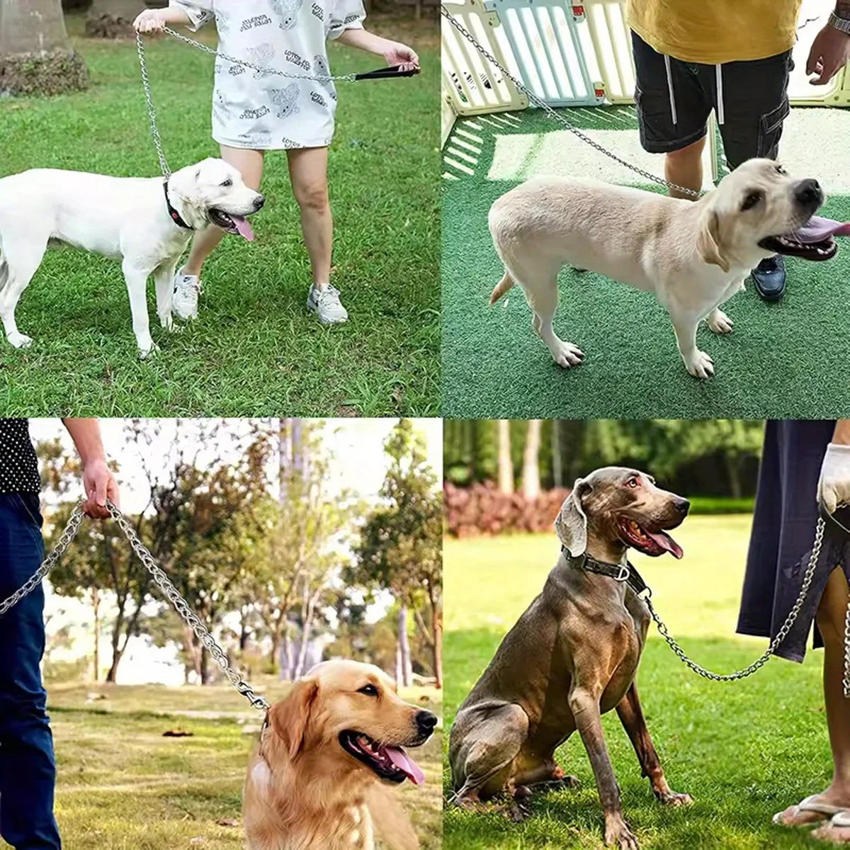 1pc-120cm Anti Bite Dog Chain Leather Handle Chain Durable Metal Anti Chewing Training Dog Leather