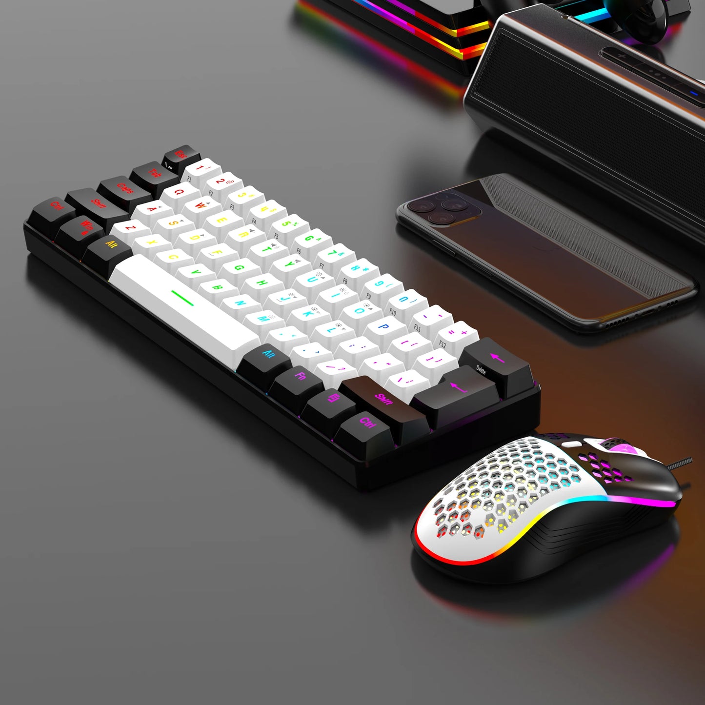 Wired 61-Key Mini Keyboard and Mouse Combo with RGB Backlight - Keyboard Mouse Set for Desktop or Laptop Computers