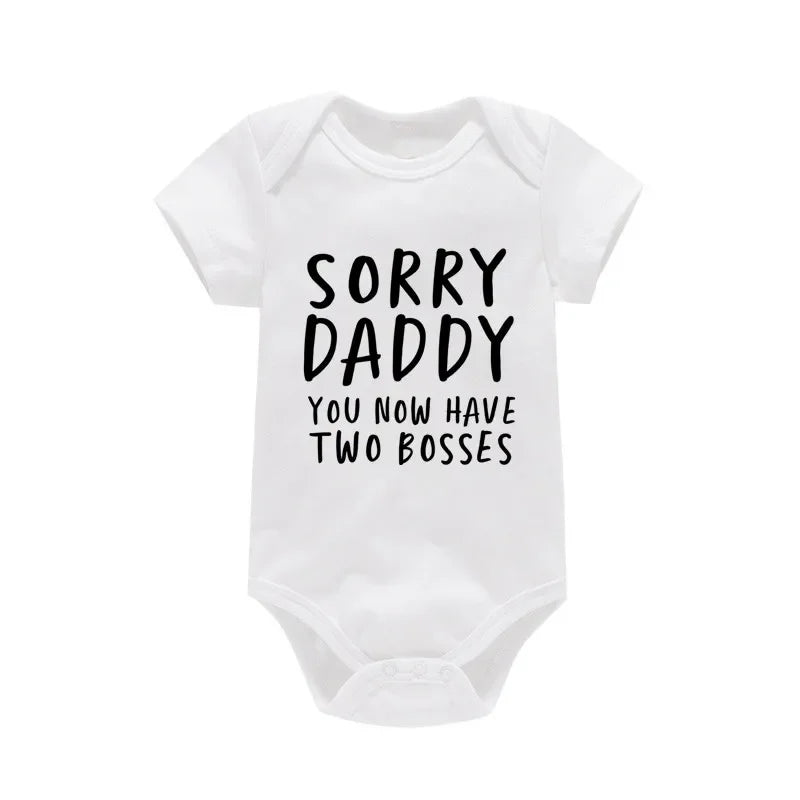 Sorry Daddy You Now Have Two Boss Print Newborn Baby Clothing Cotton Soft Bodysuit Summer Short Sleeve Baby Romper