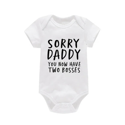 Sorry Daddy You Now Have Two Boss Print Newborn Baby Clothing Cotton Soft Bodysuit Summer Short Sleeve Baby Romper