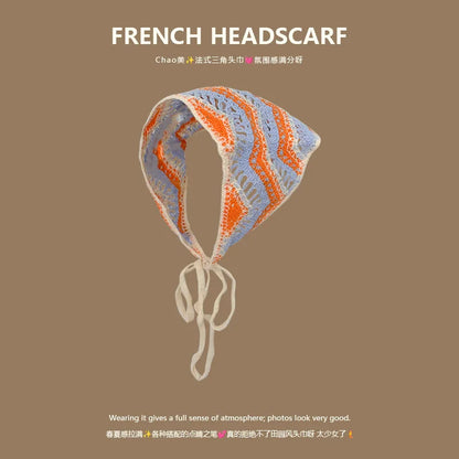 Korean-style cozy knit triangular headscarf for women, spring/summer, cute versatile country beach vacation hairband
