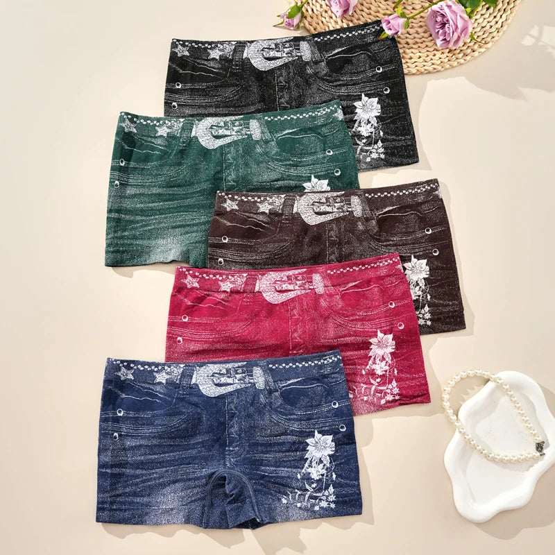 1PC Plus Size Women's Seamless Denim Briefs High-Stretch, Breathable, Mid-Rise, Boxer Briefs All-Season Wear