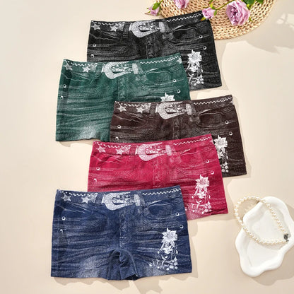 1PC Plus Size Women's Seamless Denim Briefs High-Stretch, Breathable, Mid-Rise, Boxer Briefs All-Season Wear