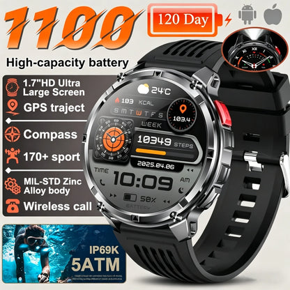 New T-REX3 Ultra 1100mAh Battery SmartWatch 10ATM Waterproof GPS Compass Flashlight 1.7" AMOLED HD Call Sports Smart Watch Men