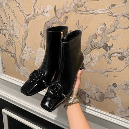 2026 NEW Autumn/Winter Women Boots Square Toe high Heel Shoes Split Leather Women Shoes Elegant Ankle Boots Zip Modern Boots