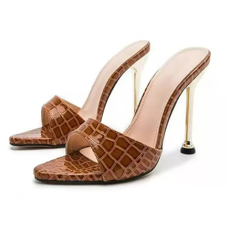 Glamorous2026 Texture High Heel Sandals - Chic Slip-On Stilettos with Pointy Peep Toe for Fashion-Forward Parties Banquets