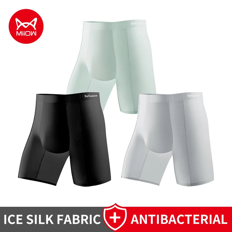 MiiOW 3Pcs Ice Silk Men's Underwear Boxershorts 10A Antibacterial Men Panties Breathable Mesh Man Summer Sports Underpants Boxer