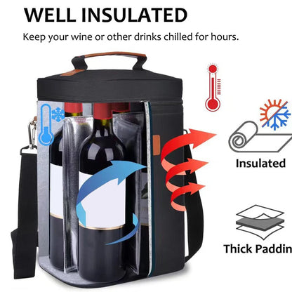 Lunch Bag Red Wine Insulation Bag 4 Bottles Wine Cold Ice Cooler Pouches Outdoor Red Wine Carrier Handbag Champagne Picnic Bag