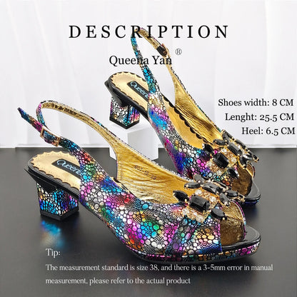 2026 New Elegant Italian Design Women's Black Heels with Rhinestones and Metal Decoration Shoes and Matching Bag Set for Party