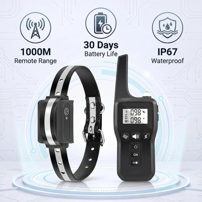 1000M Dog Training Collar IPX7 Waterproof Rechargeable Electric Shock Vibration Beep Remote Control Anti Bark for All Size Dogs