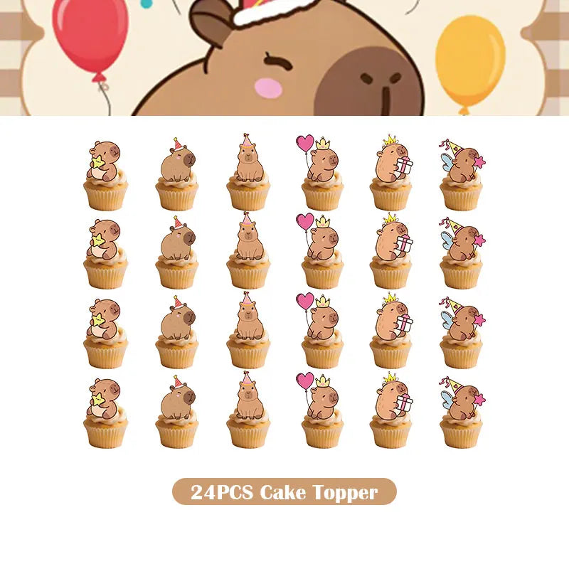 Capybara Decoration Birthday Party Favors Tableware Set Cup Plate Balloons Gift Bags Happy Banner Cake Topper Supplies for Girls