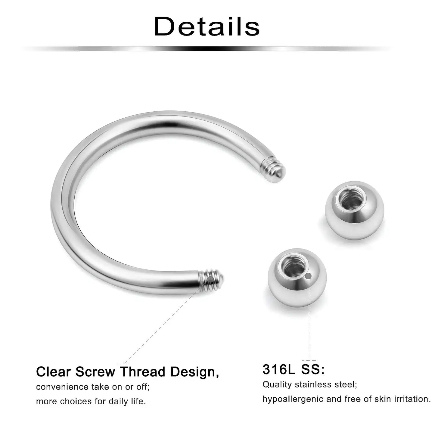 31 Styles 16G Surgical Steel 1 Pcs Nose Septum Rings Piercing Jewelry Horseshoe Cartilage Earring Eyebrow Lip Retainer 8mm 10mm