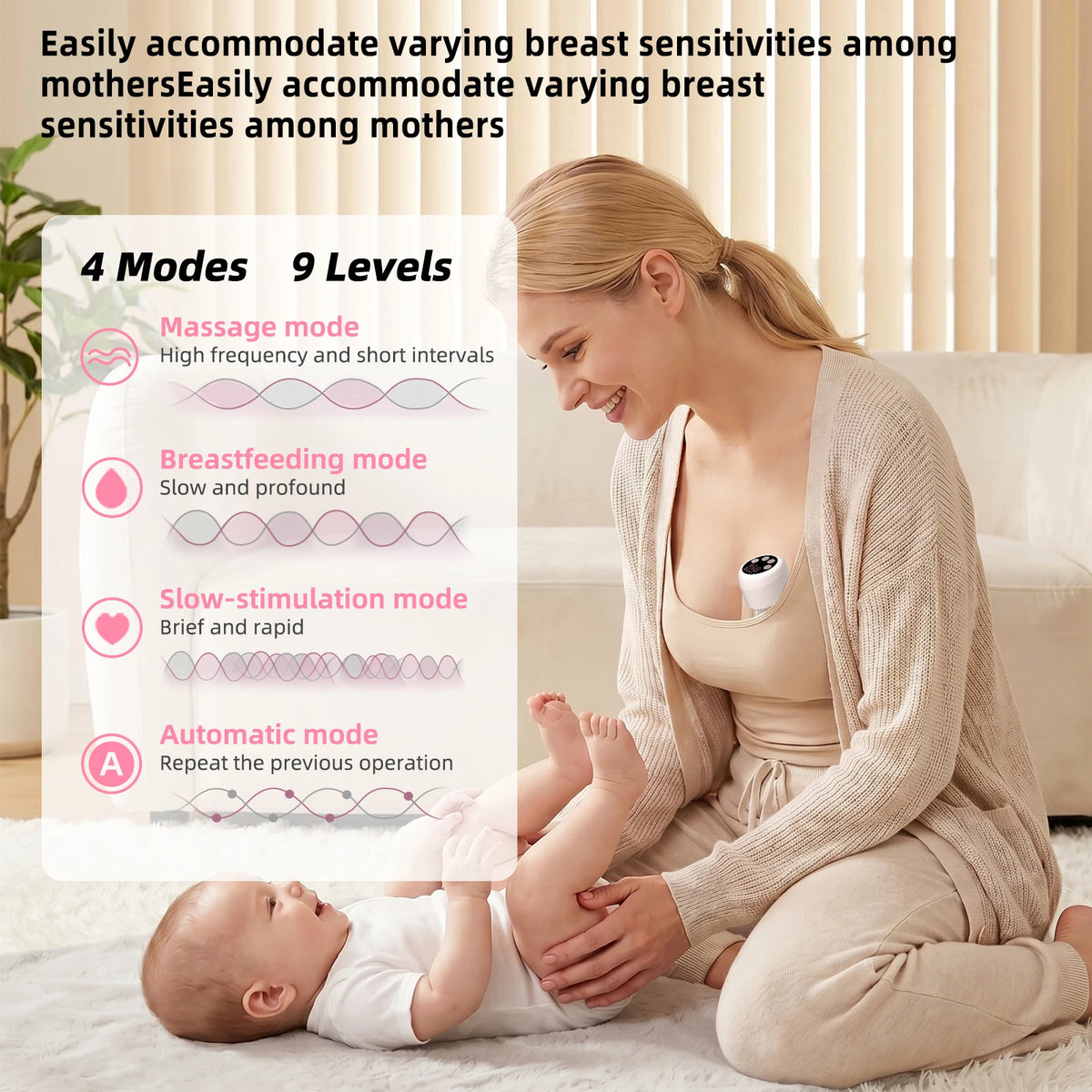 Wearable Breast Pump Hands Free Electric Breast Pumps Comfort Milk Collector with LCD Display 4 Modes & 9 Level, 300mmHg MAX