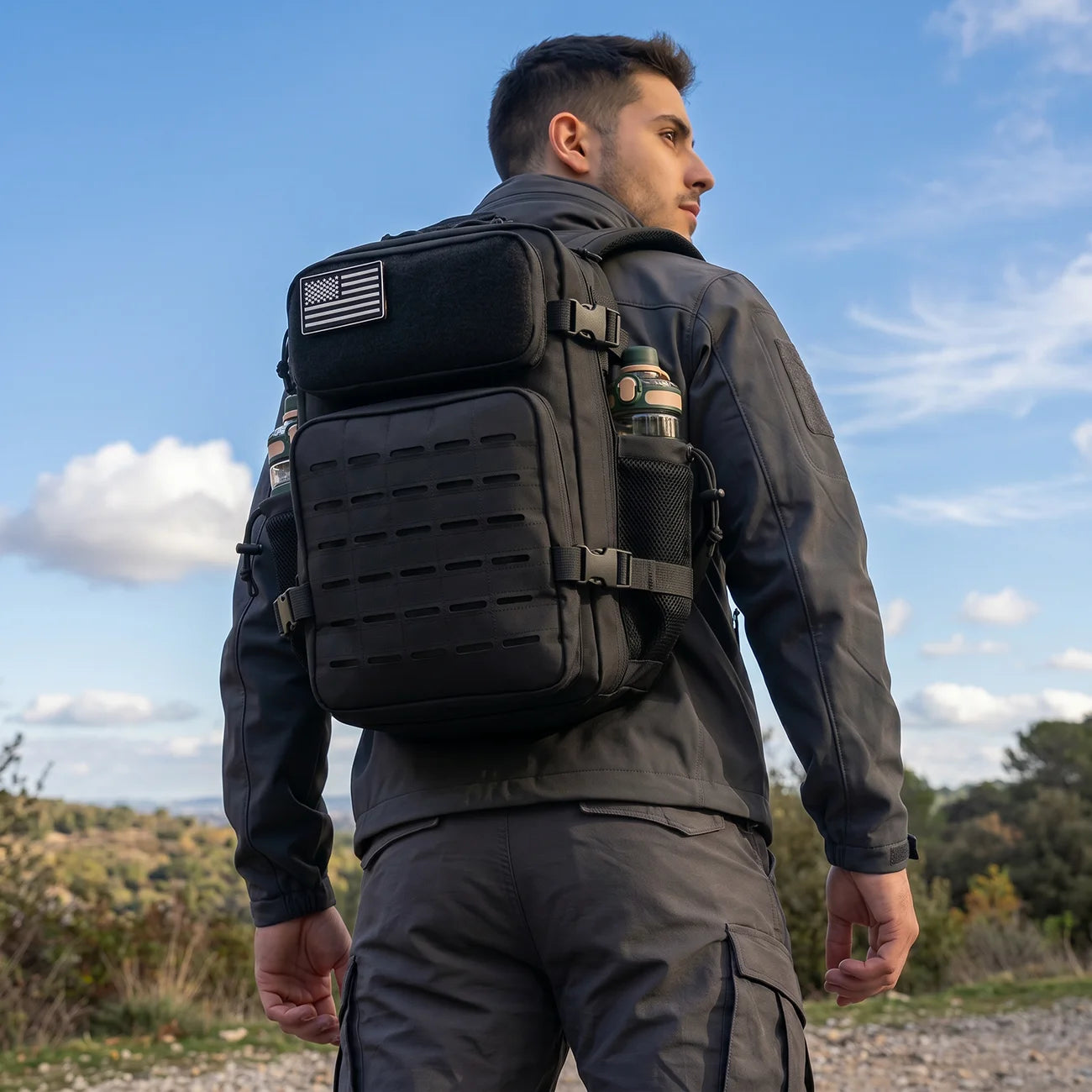 26L Tactical Backpack Men Women MOLLE Outdoor Survival Fitness Hiking Rucksack With Dual Double Cup Holders Camping Travel Daily Use Backpack