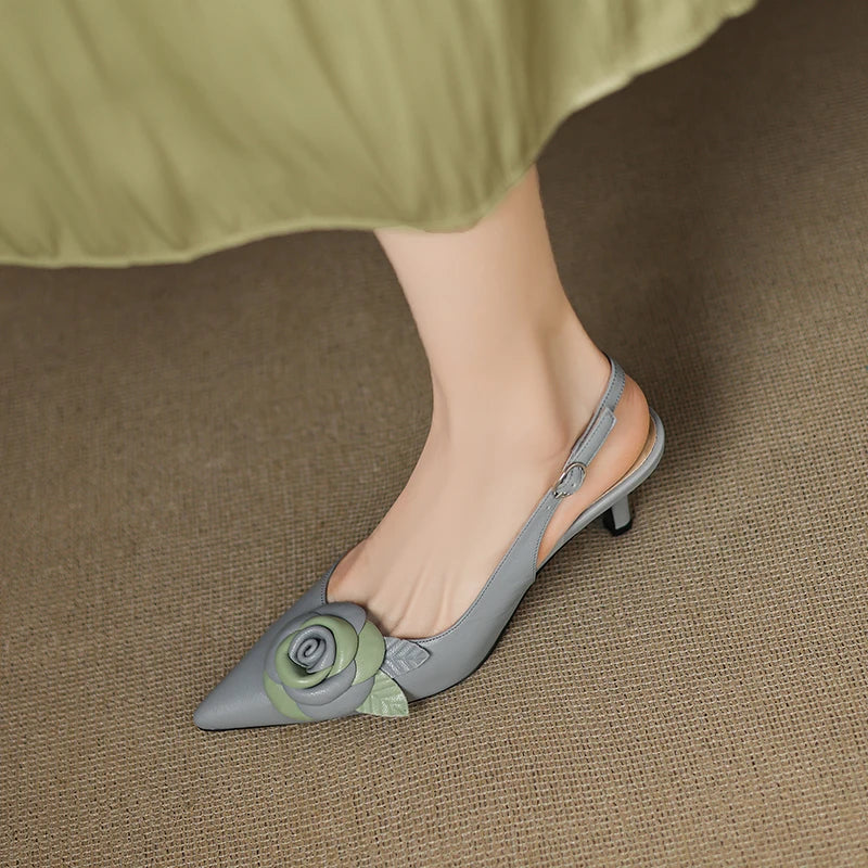 Elegant Woman Sandals High Heel Genuine Leather Pointed Toe Footwear 2025 Summer Slingback Fashion Dress Ladies Women Shoes