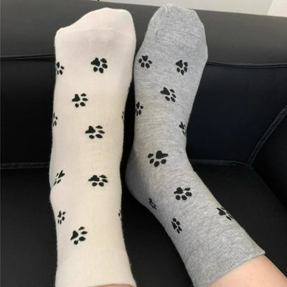 3pairs Cute Dog Claw Printed Women's Cartoon Dog Paw Sock Animal Pattern Soft Sweat Absorbing Breathable Casual Socks for Girls