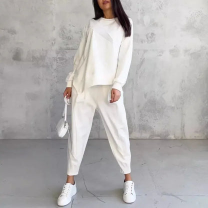 Autumn Winter Solid Color Casual Loose Irregular Long Sleeve Hoodie Women's Suit Fashion Simple Harun Pants Female 2 Piece Set