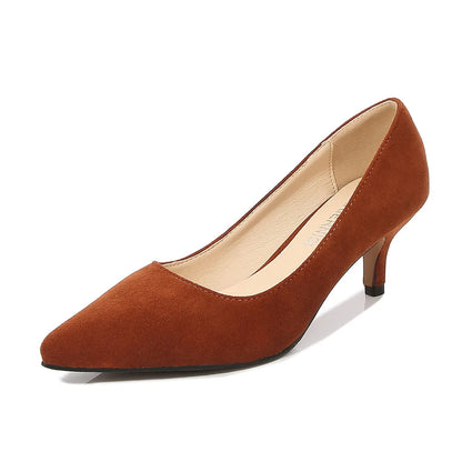 Low Heel Pumps Lady Pointed Toe Kitten Heels Female Green Flock Plus Size spring Red Shoes  Women 5cm High Heels