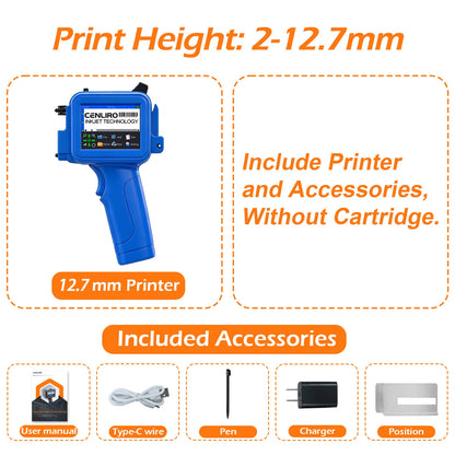 Cenliro Mini Handheld Inkjet Printer CL11P with Black Fast-drying Ink Cartridge for Date Batch Number Logo Code On Any Surfaces