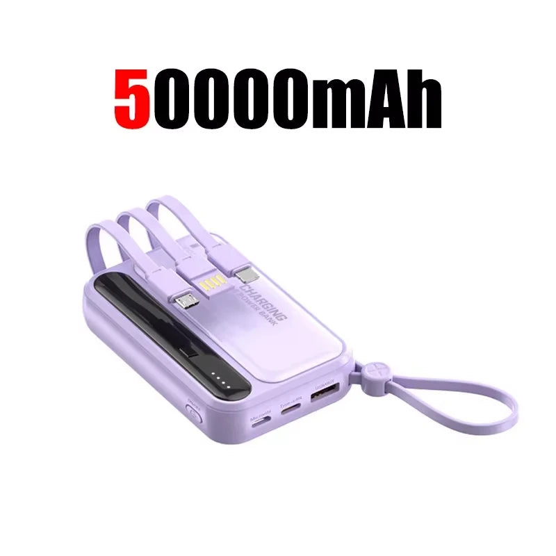 Lenovo 4 Built-in Type C Cables Mini Fast Charging 500000mAh Power Bank Compatible With iPhone Samsung Android Smart Mobiles