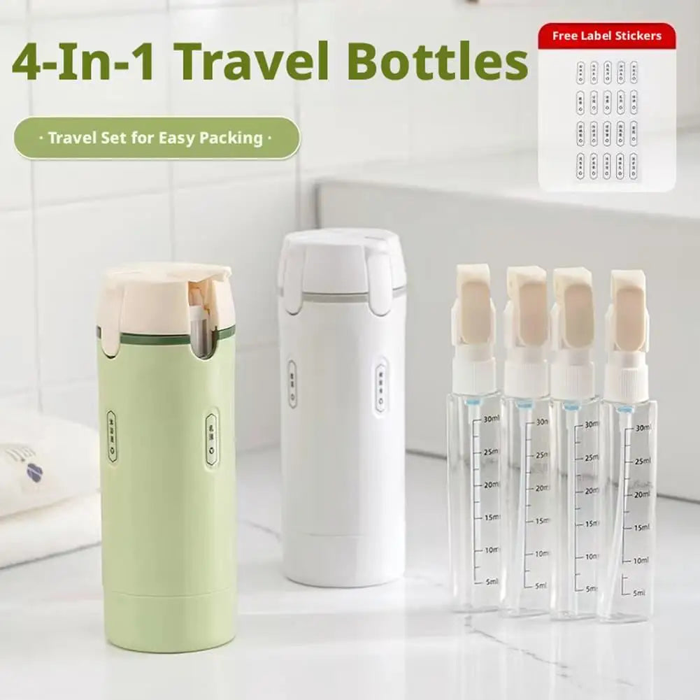 Portable 4 In 1 Travel Dispenser Leak Proof Refillable Bottles Toiletry Container for Shampoo Conditioner Body Wash Lotion