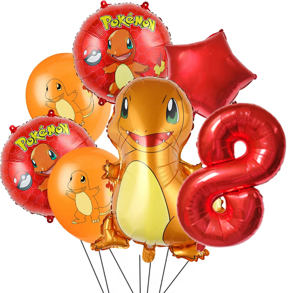7Pcs/Set Pokemon Balloon Set Pikachu Charmander Cartoon Aluminum Foil Balloons Party Decoration Props Toy Anime Birthday Party