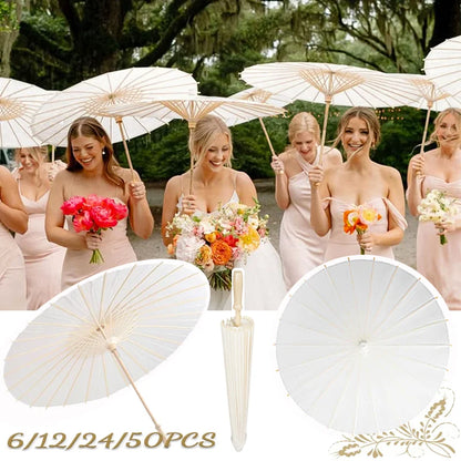 6-50Pcs 23.6/33Inches Wedding Paper Umbrellas White Parasols Bulk for Wedding Guests Bridal Party Decor Photo Props DIY Painting