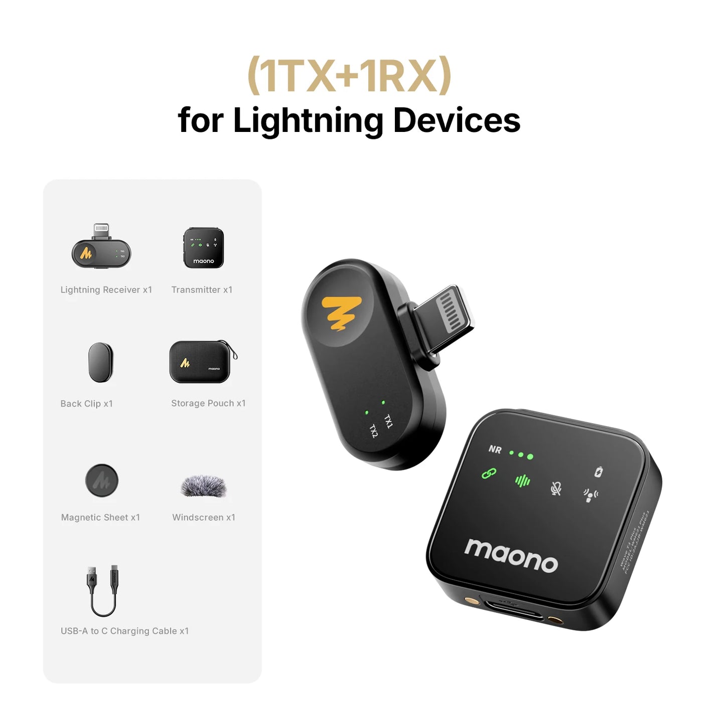 MAONO T1 Plus Dual-Capsule Wireless Lavalier Microphone Lapel Microphone for iPhone iPad Mini Mic for Video Recording Podcast