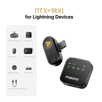 MAONO T1 Plus Dual-Capsule Wireless Lavalier Microphone Lapel Microphone for iPhone iPad Mini Mic for Video Recording Podcast