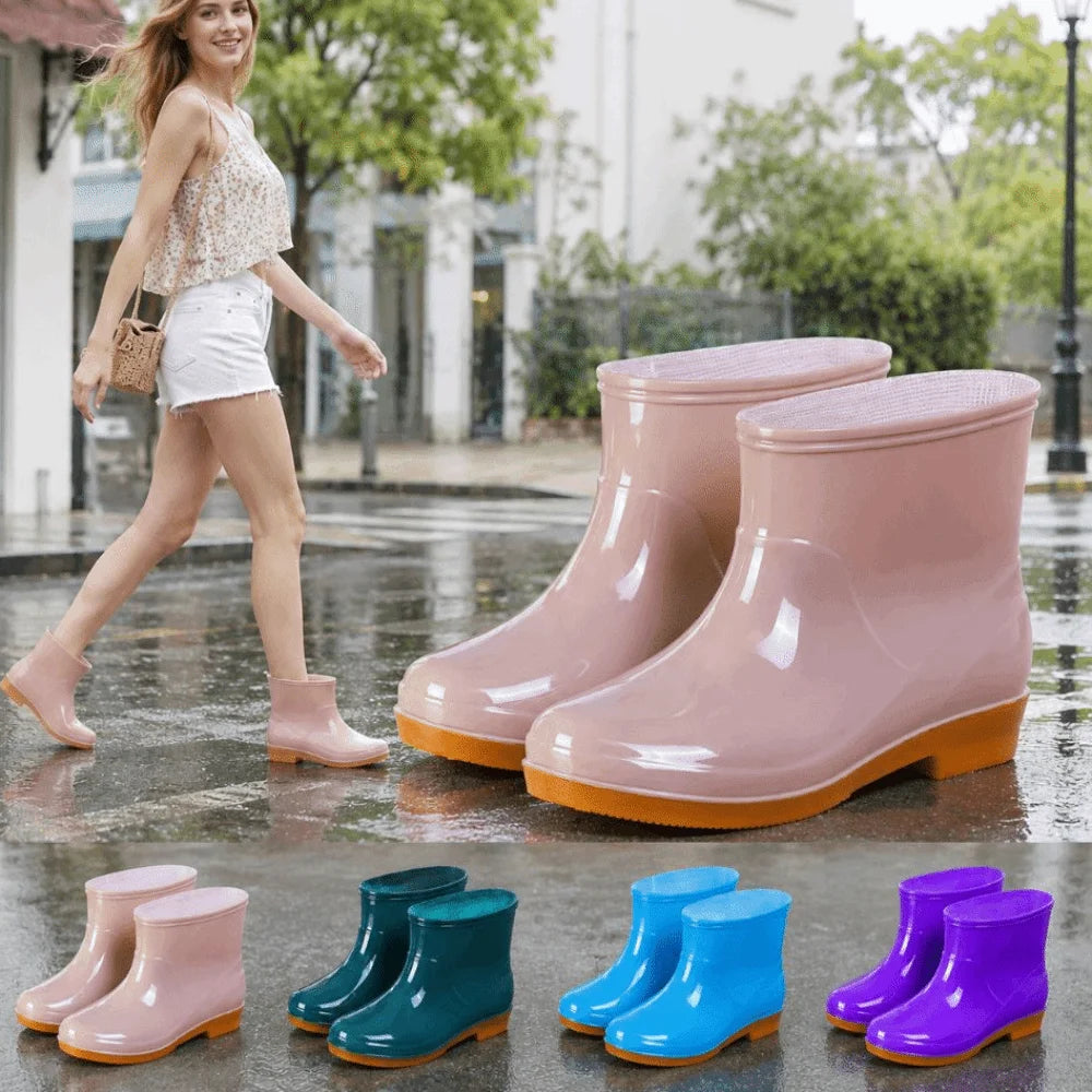 Non-slip Women's Short Rain Boots Waterproof Lightweight Garden Rain Shoes Low-top Durable Water Shoes For Outdoors,Kitchen,Work