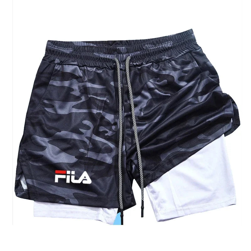 Training Jogging Men's Fitness Jogging Sports Basketball Training Pants 2-in-1 Double-layer Multifunctional Shorts Double Deck