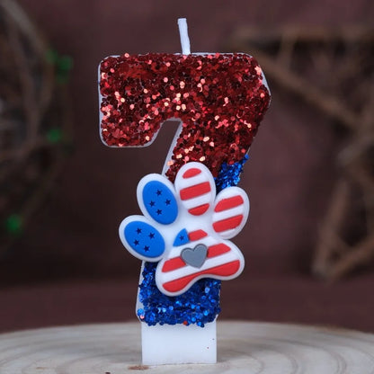0‑9 Cat Paw Number Birthday Candle Red Blue Glitter Cake Topper Kids Cute Cat Paw First Birthday Cake Decortion Party Supplies