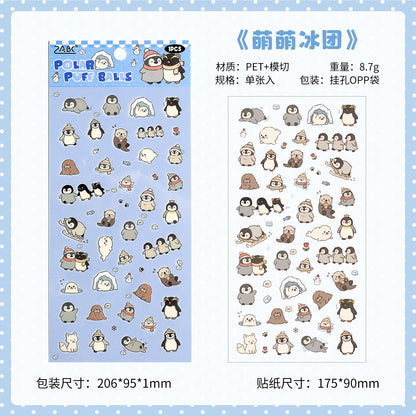 1 Sheet Kawaii Pet Clear PET Sticker, Mini Dog Cat Panda Rabbit Waterproof Strips for Scrapbook Journal DIY