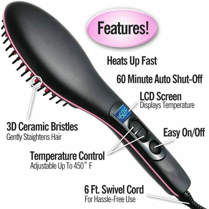 Electric Hair Straightening Brush 230°C Heat Hair Straightener Professional Ceramic Hair Styling Massager Tools Heating Hot Comb