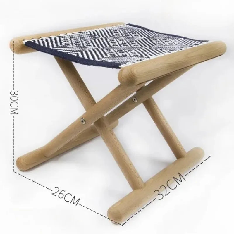 Portable Folding Stool for Outdoor Camping Lightweight Wooden Seat with Cotton Woven Top Home Travel Compact Folding Bench