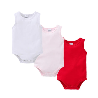 Kavkas 3 Pcs Summer Unisex Baby Vest Bodysuit 100% Cotton Sleeveless Newborn Solid Clothes 0-24 Months Clothing