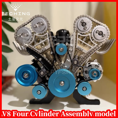 TECHING Full Metal Engine Model Kit V8 DIY Assembly Toy for Adults Kids Desk Decoration 8-Cylinder Mini Car Engine Functional