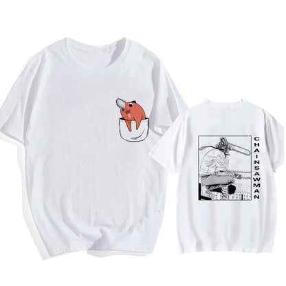 90s Japanese Anime Chainsaw Man T Shirt Cartoon Pochita T-shirt Makima Harajuku Graphic Tees Unisex Clothing Tops Tshirt Manga