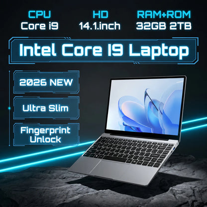 LENO 14.1" Ultra Slim Laptop 32GB 2TB Gaming Computer PC  Intel Core i9-9900 Windows11 Gamer office Ultra Slim Notebook 1080P HD