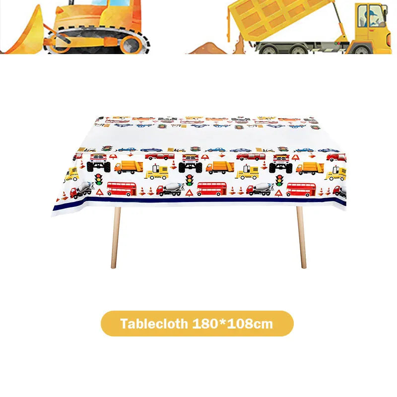 Happy Construction Birthday Party Decorations Set Plates Cup Tablecloth Gift Bags Banner Stickers Cake Decoration Party Supplies