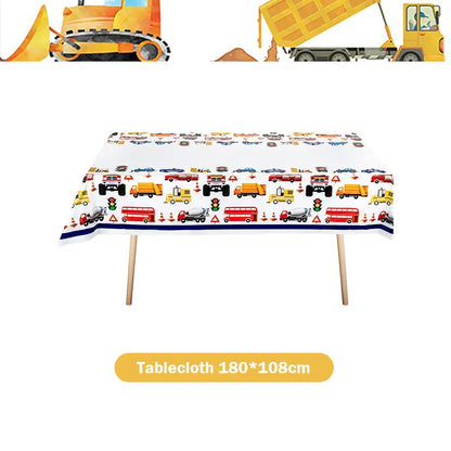 Happy Construction Birthday Party Decorations Set Plates Cup Tablecloth Gift Bags Banner Stickers Cake Decoration Party Supplies