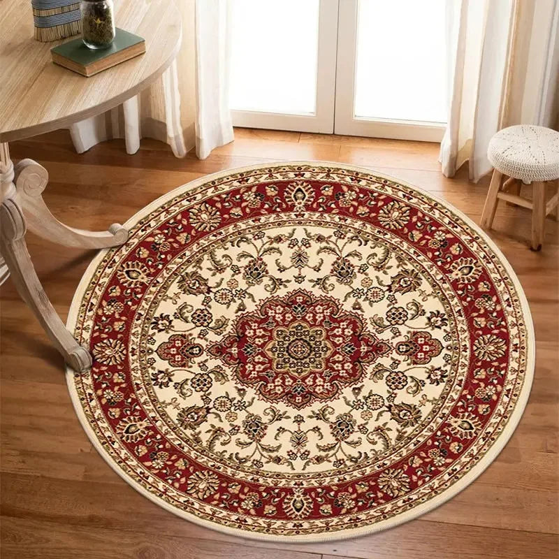 Bohemia Luxury Pattern Persian Round Carpet Washable Decoration Home Light Rug Bedroom Chair Mat Red Carpets for Living Room