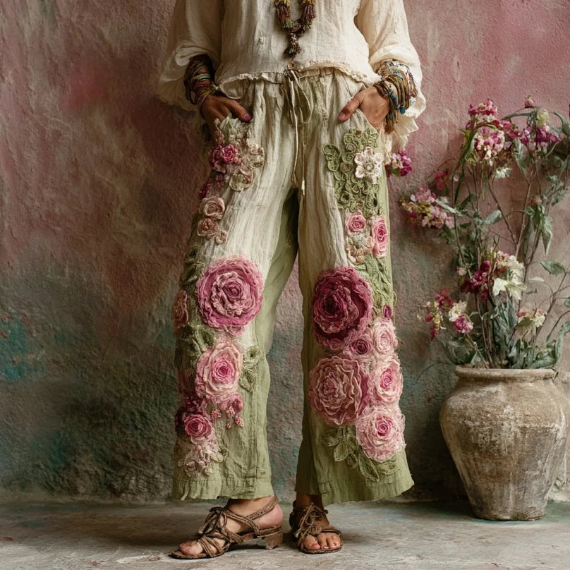 European and American Women's New Style Pants, Featuring Floral Print Pattern Elegant Temperament and Straight-cut Design Suitab