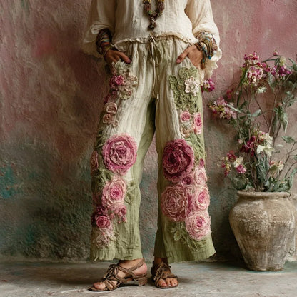 European and American Women's New Style Pants, Featuring Floral Print Pattern Elegant Temperament and Straight-cut Design Suitab